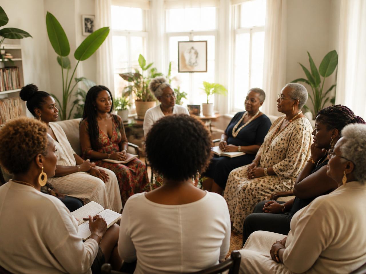 Intergenerational circle of women gathered in conversation